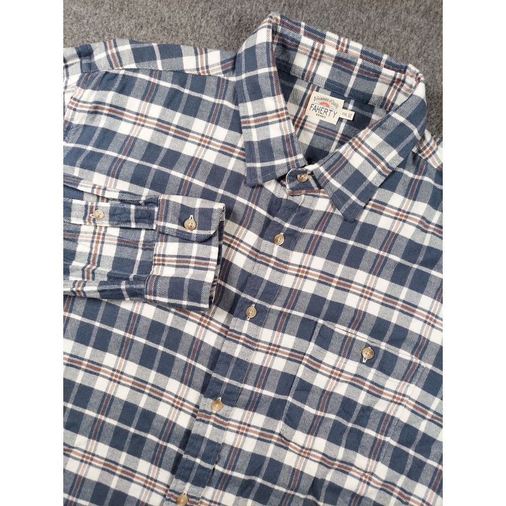 Faherty The Movement Shirt Mens 2XL Blue Plaid Featherweight Flannel Long Sleeve